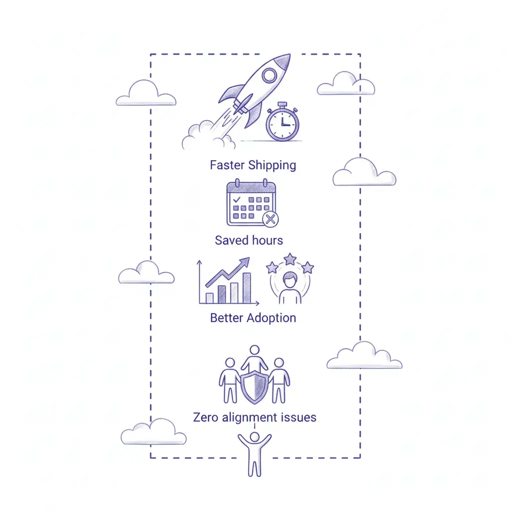 FeatureShark benefits visualization showing improved metrics and team productivity
